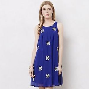 ANTHROPOLOGIE LEIFSDOTTIR ETHNIC BLUE WHITE SEQUIN SHIFT DRESS 12